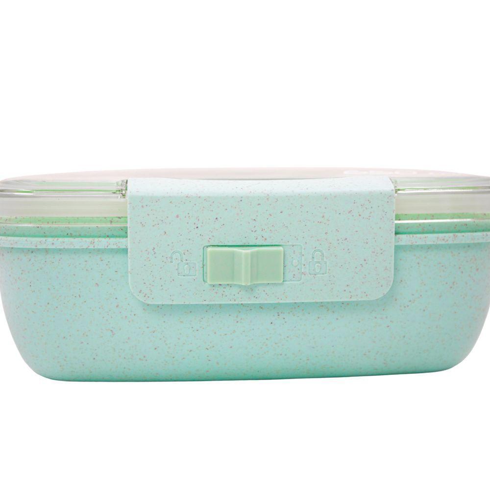 Marmita Pote 650ml Com Tampa Garfo Colher Freezer Micro-ondas Fit Verde - 3