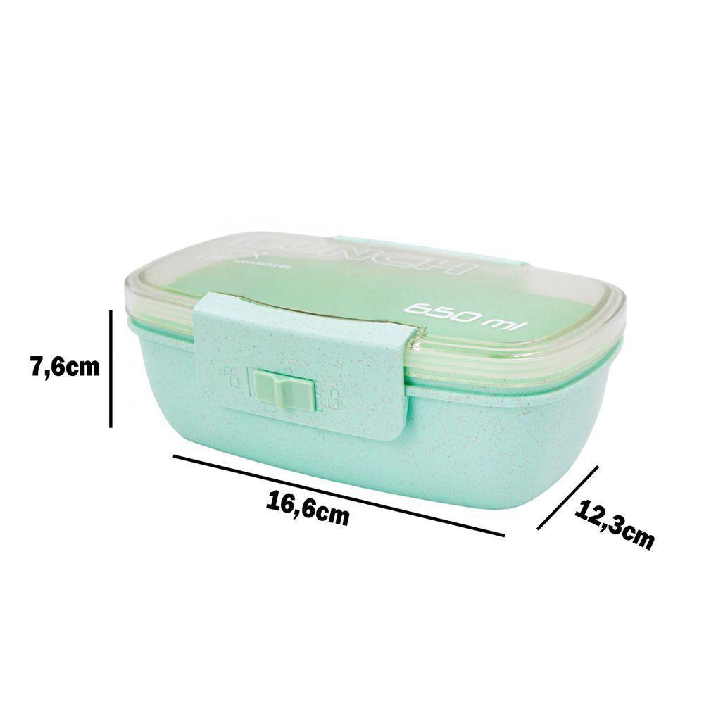Marmita Pote 650ml Com Tampa Garfo Colher Freezer Micro-ondas Fit Verde - 6