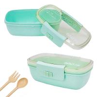 Marmita Pote 650ml Com Tampa Garfo Colher Freezer Micro-ondas Fit Verde - 1