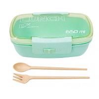 Marmita Pote 650ml Com Tampa Garfo Colher Freezer Micro-ondas Fit Verde