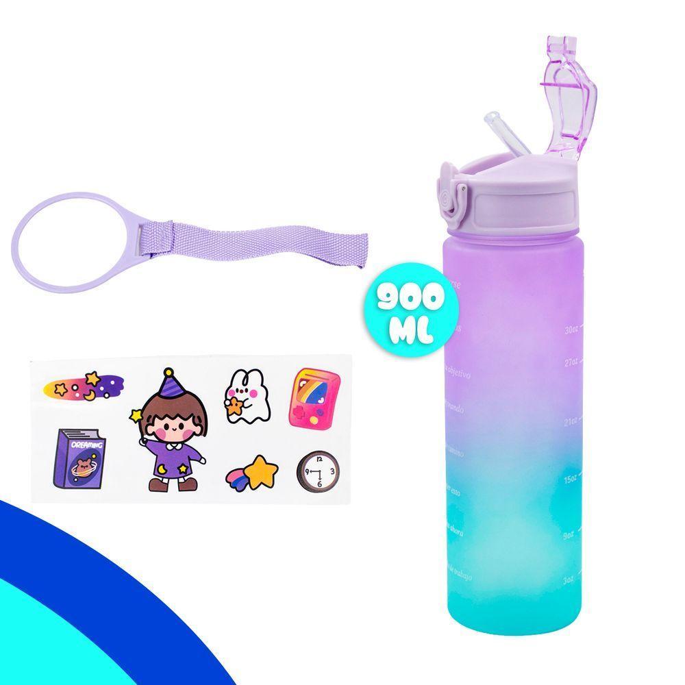 Garrafa Squeeze água Galão 2l 900ml 300ml Degrade Adesivos 3d Degrade Tampa Lilás - 4