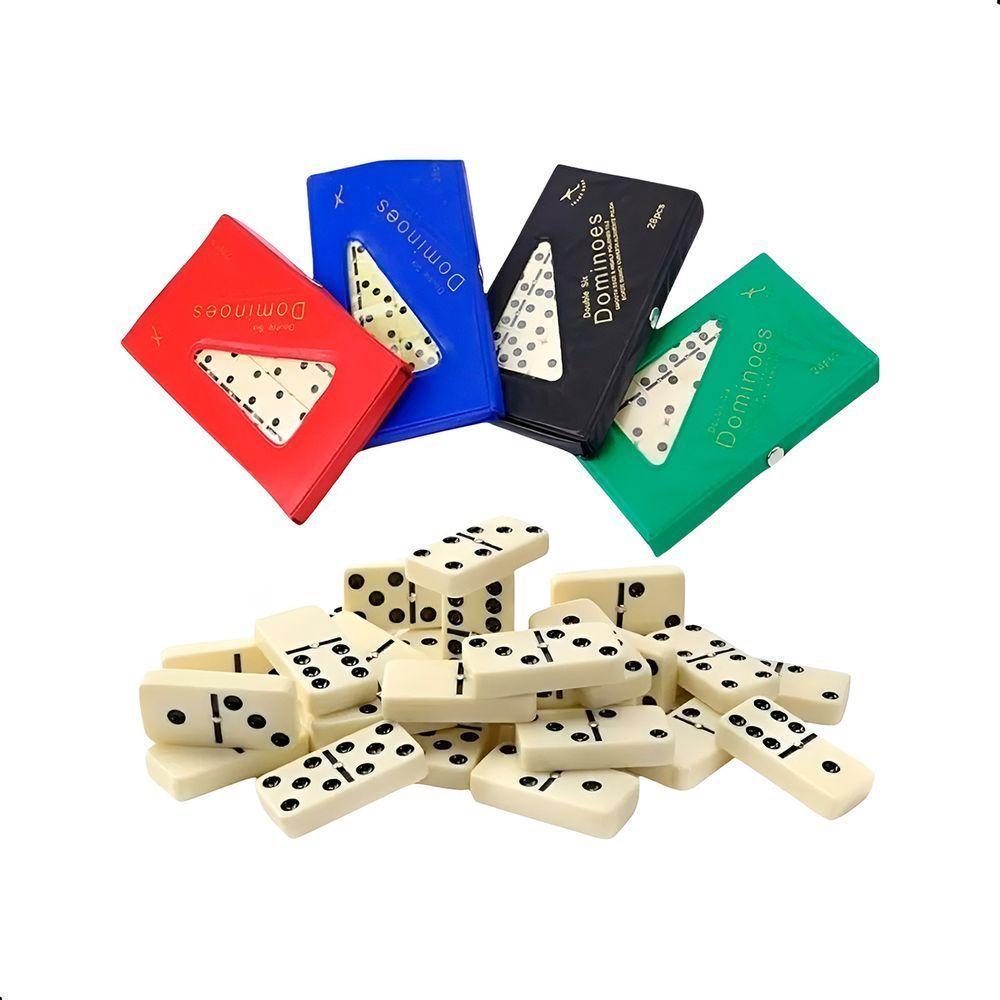 Dominó Profissional Osso Estojo 28 Peças Double Six Jogo 8mm Azul - 6
