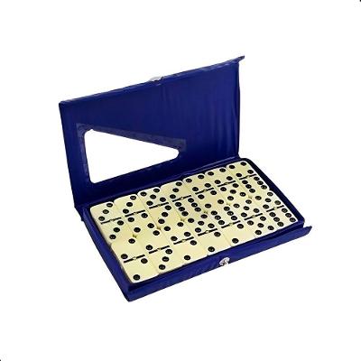 Dominó Profissional Osso Estojo 28 Peças Double Six Jogo 8mm Azul