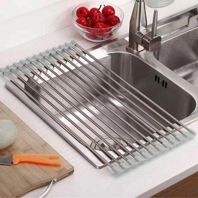 Escorredor De Pia Dobravel Portatil Aço Inox Tamanho 47x30 G