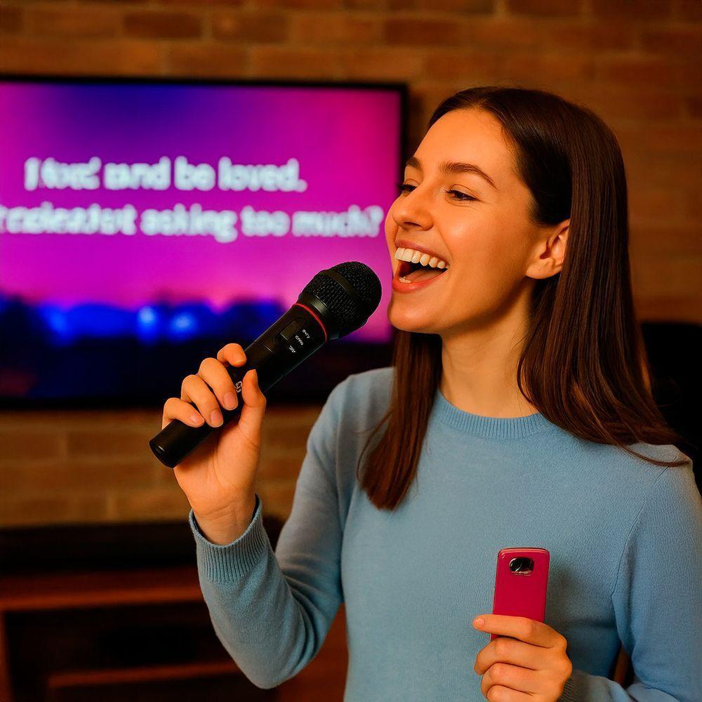 Microfone Sem Fio Wireless Com Receptor Karaokê Reunião - 3