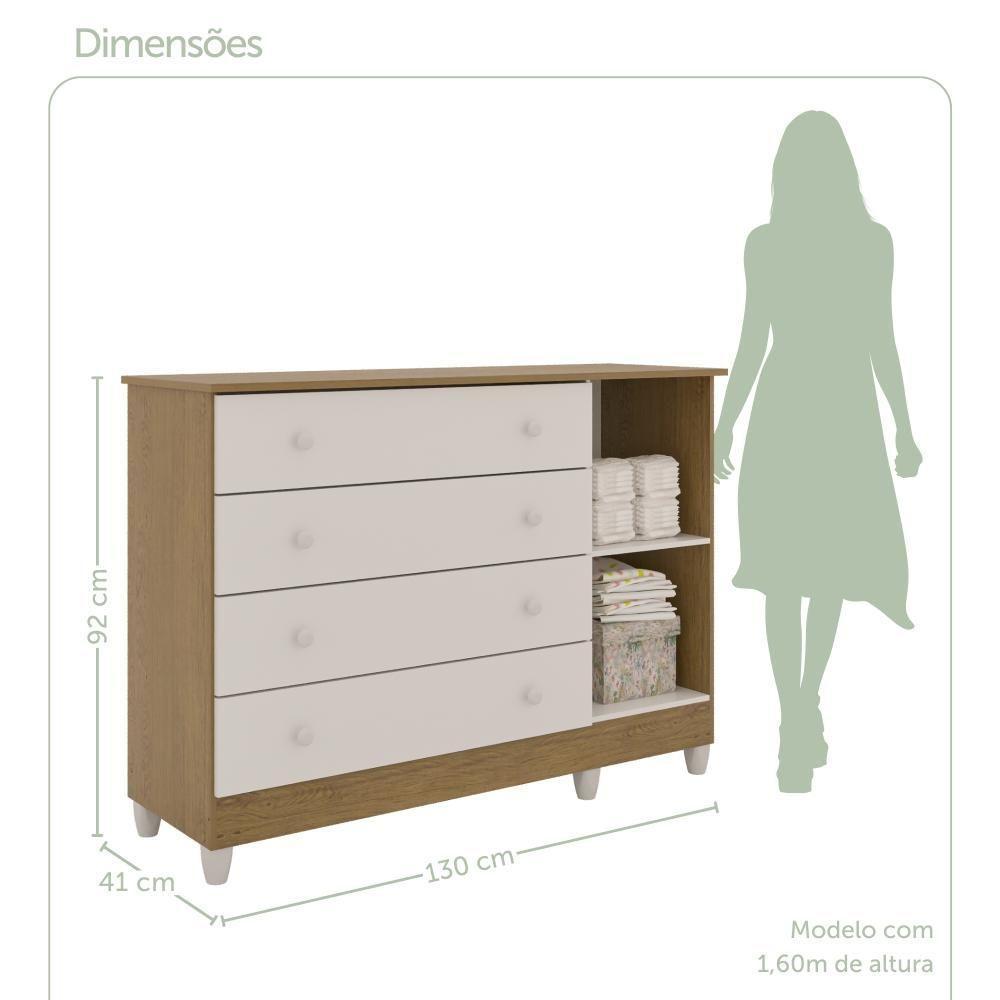 Quarto De Bebê Cômoda Com Porta Fraldário Guarda Roupa 3 Portas Branco Com Bétula Carolina Baby - 3
