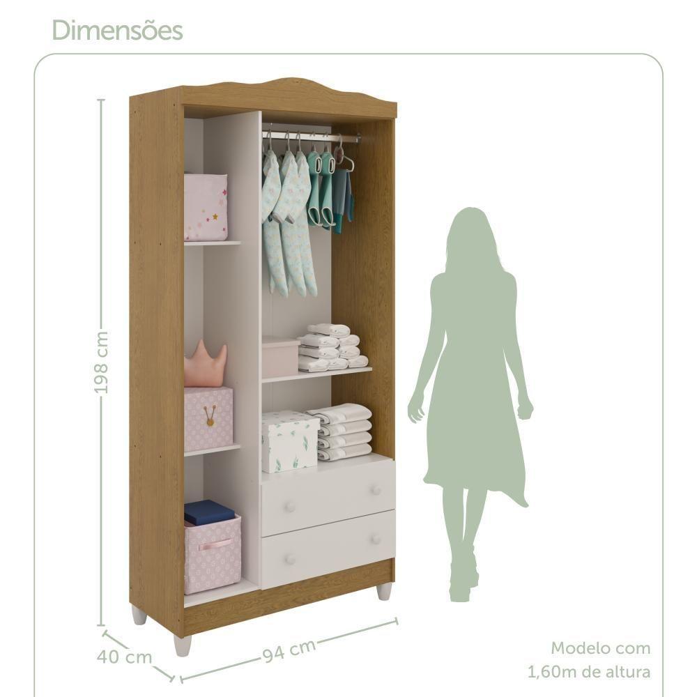 Quarto De Bebê Cômoda Com Porta Fraldário Guarda Roupa 3 Portas Branco Com Bétula Carolina Baby - 4