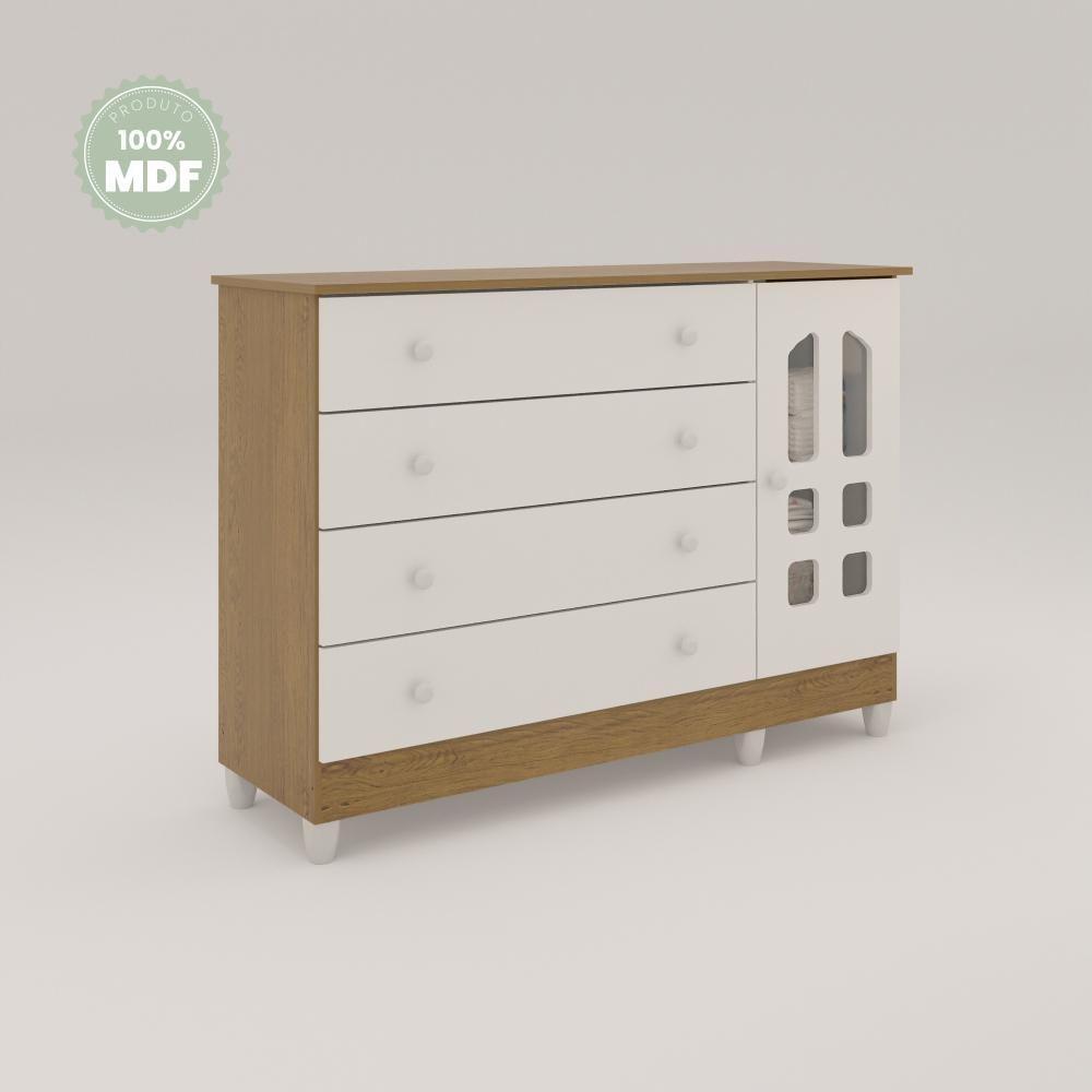 Quarto De Bebê Cômoda Com Porta Fraldário Guarda Roupa 3 Portas Branco Com Bétula Carolina Baby - 7