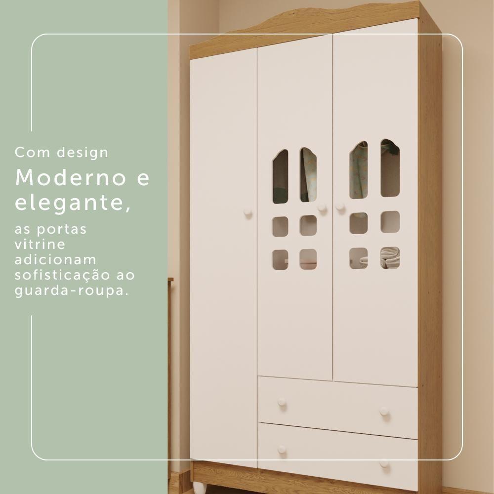 Quarto De Bebê Cômoda Com Porta Fraldário Guarda Roupa 3 Portas Branco Com Bétula Carolina Baby - 8
