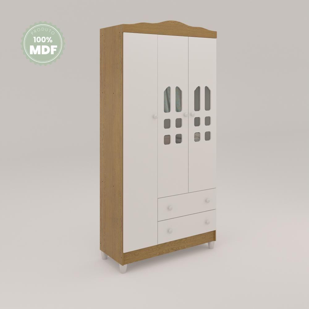 Quarto De Bebê Cômoda Com Porta Fraldário Guarda Roupa 3 Portas Branco Com Bétula Carolina Baby - 9