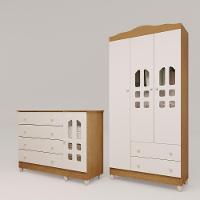 Quarto De Bebê Cômoda Com Porta Fraldário Guarda Roupa 3 Portas Branco Com Bétula Carolina Baby - 2