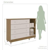 Quarto De Bebê Cômoda Com Porta Fraldário Guarda Roupa 3 Portas Branco Com Bétula Carolina Baby - 3