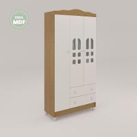 Quarto De Bebê Cômoda Com Porta Fraldário Guarda Roupa 3 Portas Branco Com Bétula Carolina Baby - 9