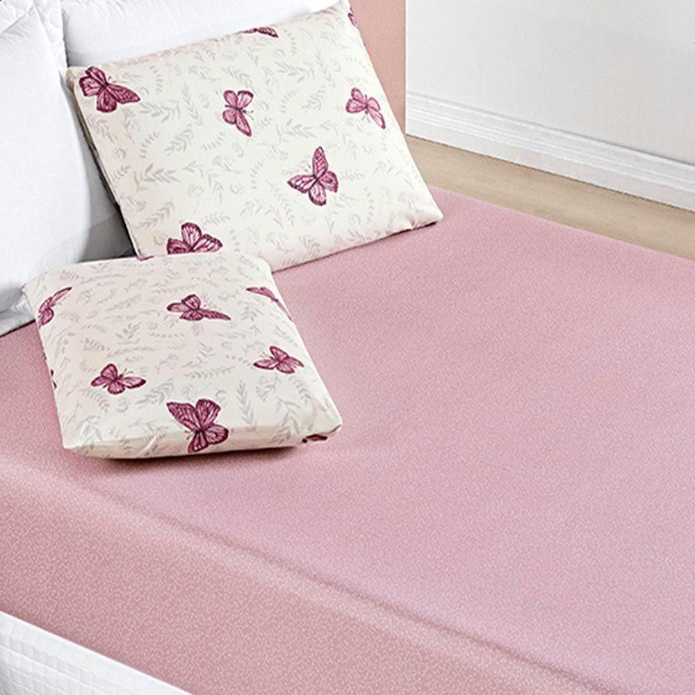 Jogo De Lençol Júlia Solteiro 2 Peças Micropercal 200 Fios Macio - Borboleta Rosa - 2