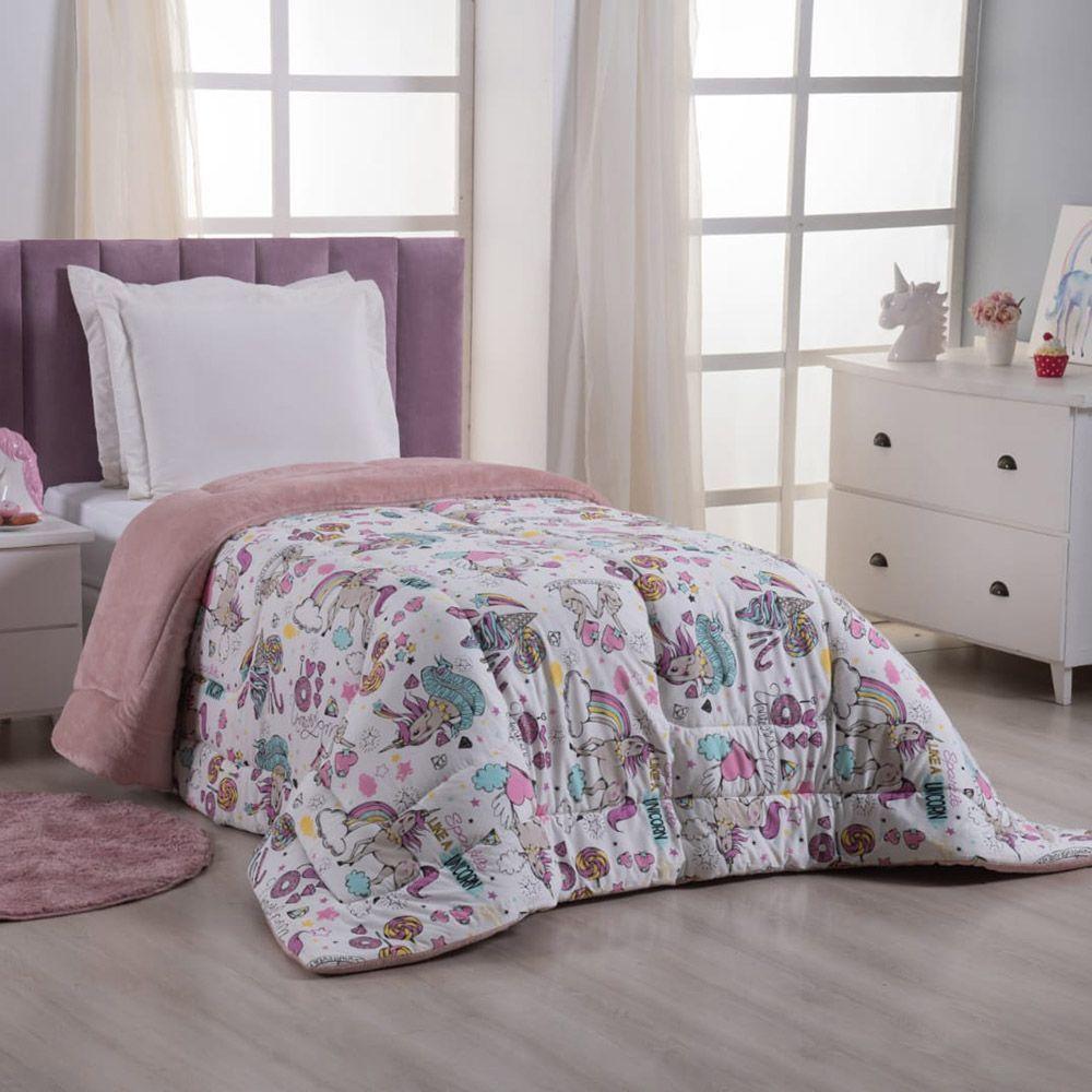 Coberdrom Cobertor Fantasy Solteiro Infantil Malha 100% Algodão Dupla Face Manta - Unicórnio Young - 1