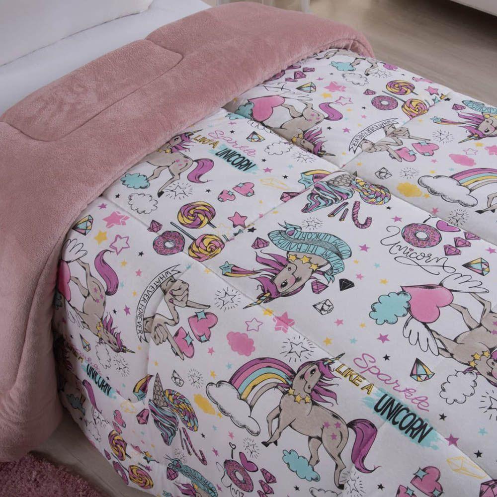 Coberdrom Cobertor Fantasy Solteiro Infantil Malha 100% Algodão Dupla Face Manta - Unicórnio Young - 2