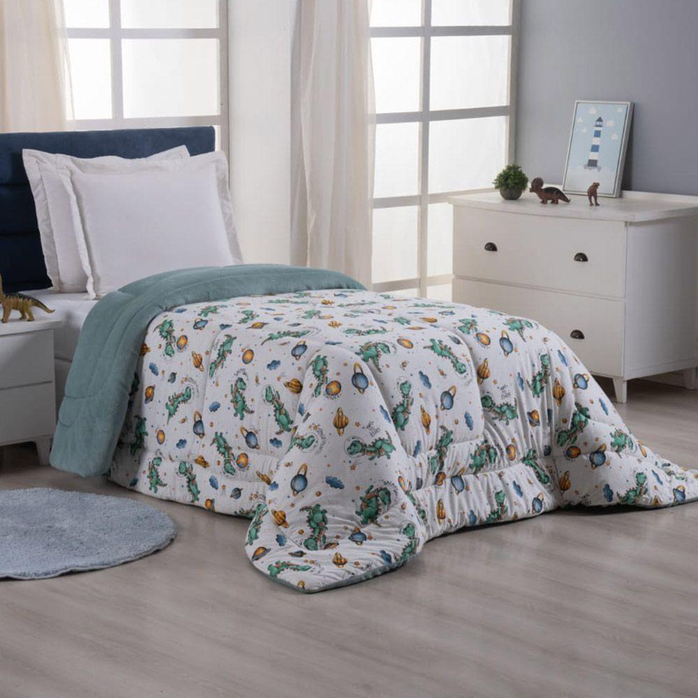 Coberdrom Cobertor Fantasy Solteiro Infantil Malha 100% Algodão Dupla Face Manta - Dinossauro Astronauta - 1