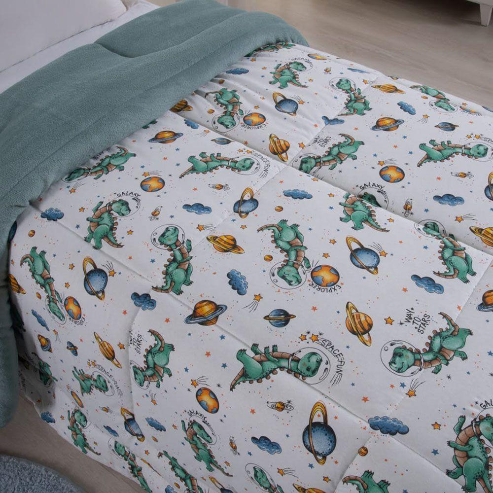 Coberdrom Cobertor Fantasy Solteiro Infantil Malha 100% Algodão Dupla Face Manta - Dinossauro Astronauta - 2