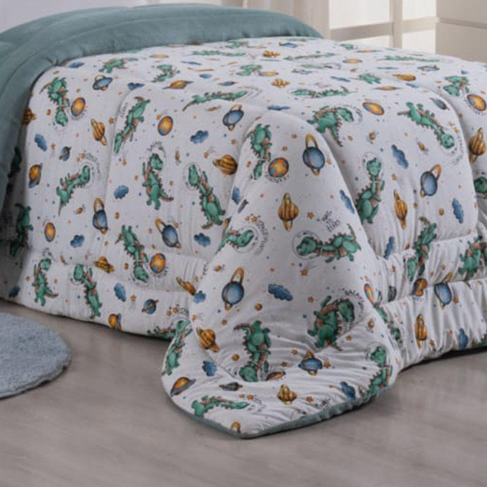 Coberdrom Cobertor Fantasy Solteiro Infantil Malha 100% Algodão Dupla Face Manta - Dinossauro Astronauta - 3