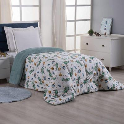 Coberdrom Cobertor Fantasy Solteiro Infantil Malha 100% Algodão Dupla Face Manta - Dinossauro Astronauta