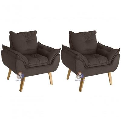 Kit 02 Poltrona/cadeira Decorativa Glamour Com Pés Quadrado Marrom