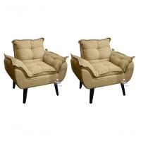 Kit 02 Poltrona/cadeira Decorativa Glamour Com Pés Quadrado Palha - 1