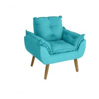 Poltrona/cadeira Decorativa E Puff Glamour Com Pés Quadrado Azul Turquesa - 3