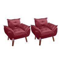 Kit 02 Poltrona/cadeira Decorativa Glamour Com Pés Quadrado Vinho / Bordô - 1