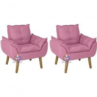 Kit 02 Poltrona/cadeira Decorativa Glamour Com Pés Quadrado Rosê - 1