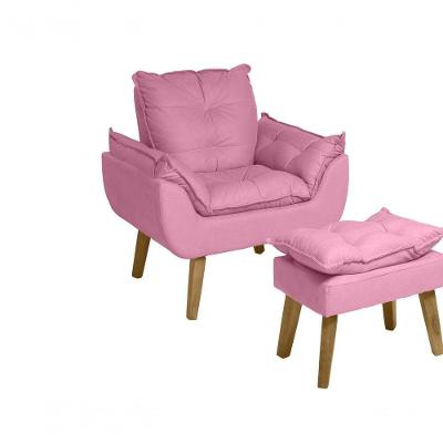 Poltrona/cadeira Decorativa E Puff Glamour Com Pés Quadrado Rosê