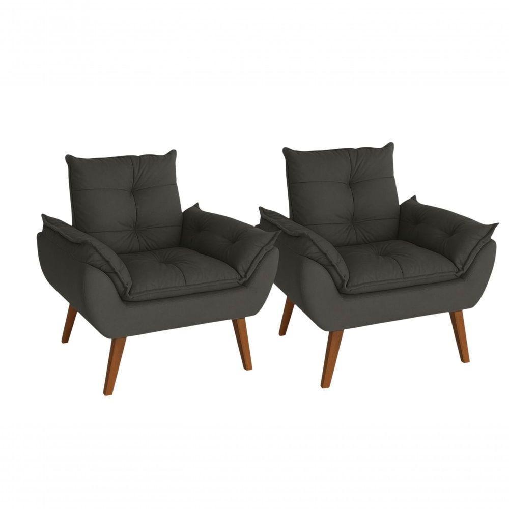 Kit 02 Poltrona/cadeira Decorativa Glamour Com Pés Quadrado Chumbo - 1