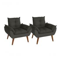 Kit 02 Poltrona/cadeira Decorativa Glamour Com Pés Quadrado Chumbo - 1