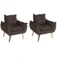 Kit 02 Poltrona/cadeira Decorativa E Puff Glamour Com Pés Quadrado Marrom - 5