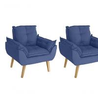 Kit 02 Poltrona/cadeira Decorativa E Puff Glamour Com Pés Quadrado Azul Marinho - 4