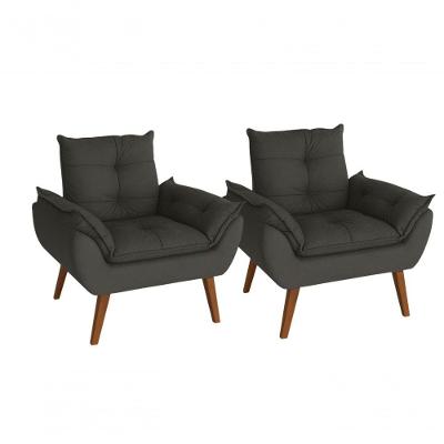 Poltrona/cadeira Decorativa Glamour Chumbo Com Pés Quadrado Chumbo