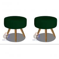 Kit 02 Puff Redondo Pés Palito Verde Veludo - 1