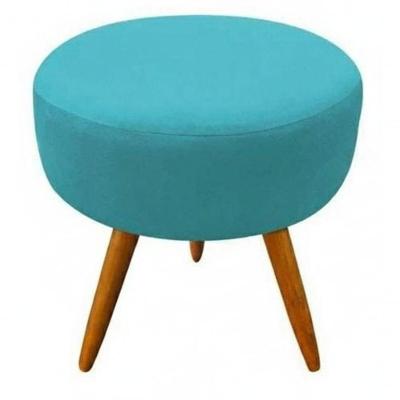 Puff Redondo Pés Palito Azul Turquesa