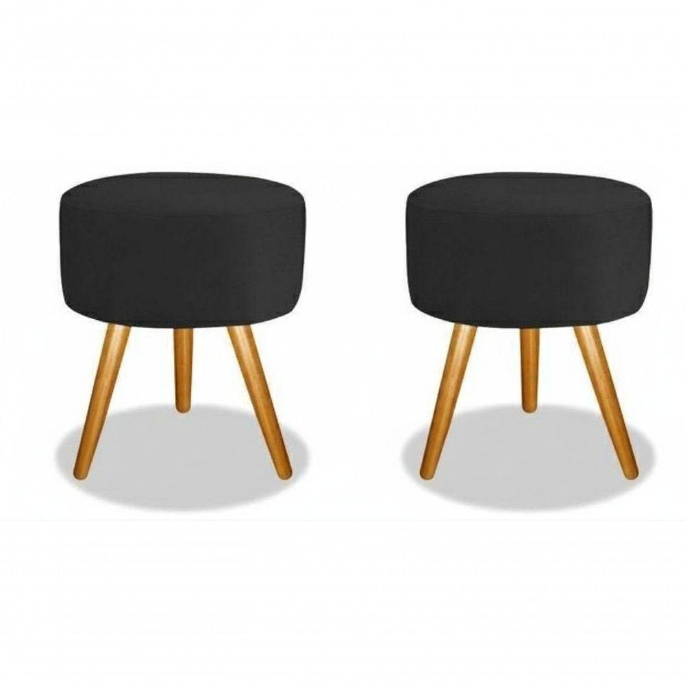 Kit 02 Puff Redondo Pés Palito Preto - 1