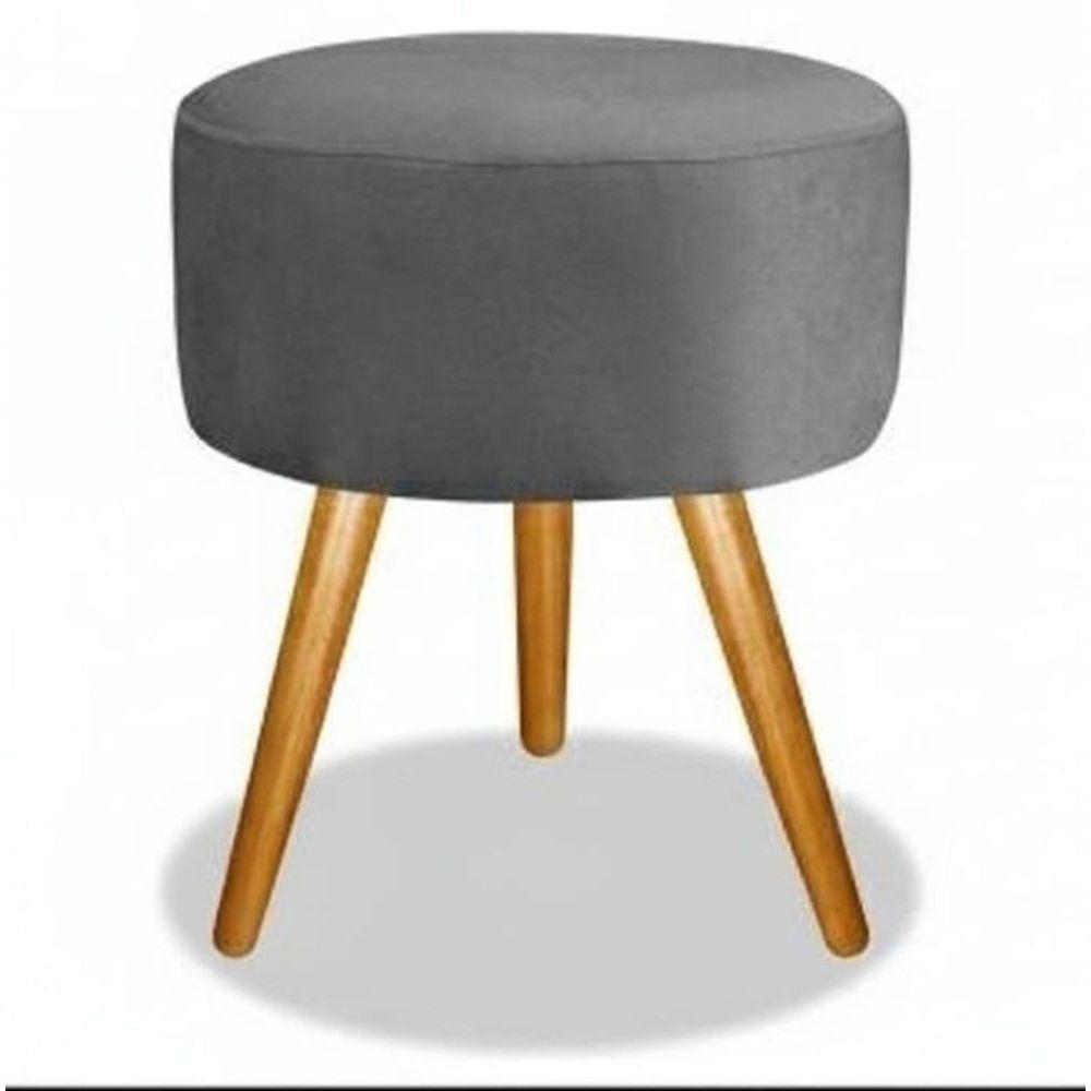 Kit 02 Puff Redondo Pés Palito Cinza - 1