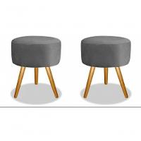 Kit 02 Puff Redondo Pés Palito Cinza - 2