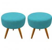 Kit 02 Puff Redondo Pés Palito Azul Turquesa - 1