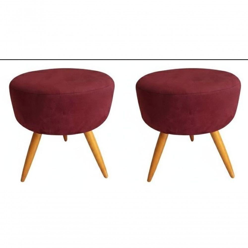Kit 02 Puff Redondo Pés Palito Vinho / Bordô - 1