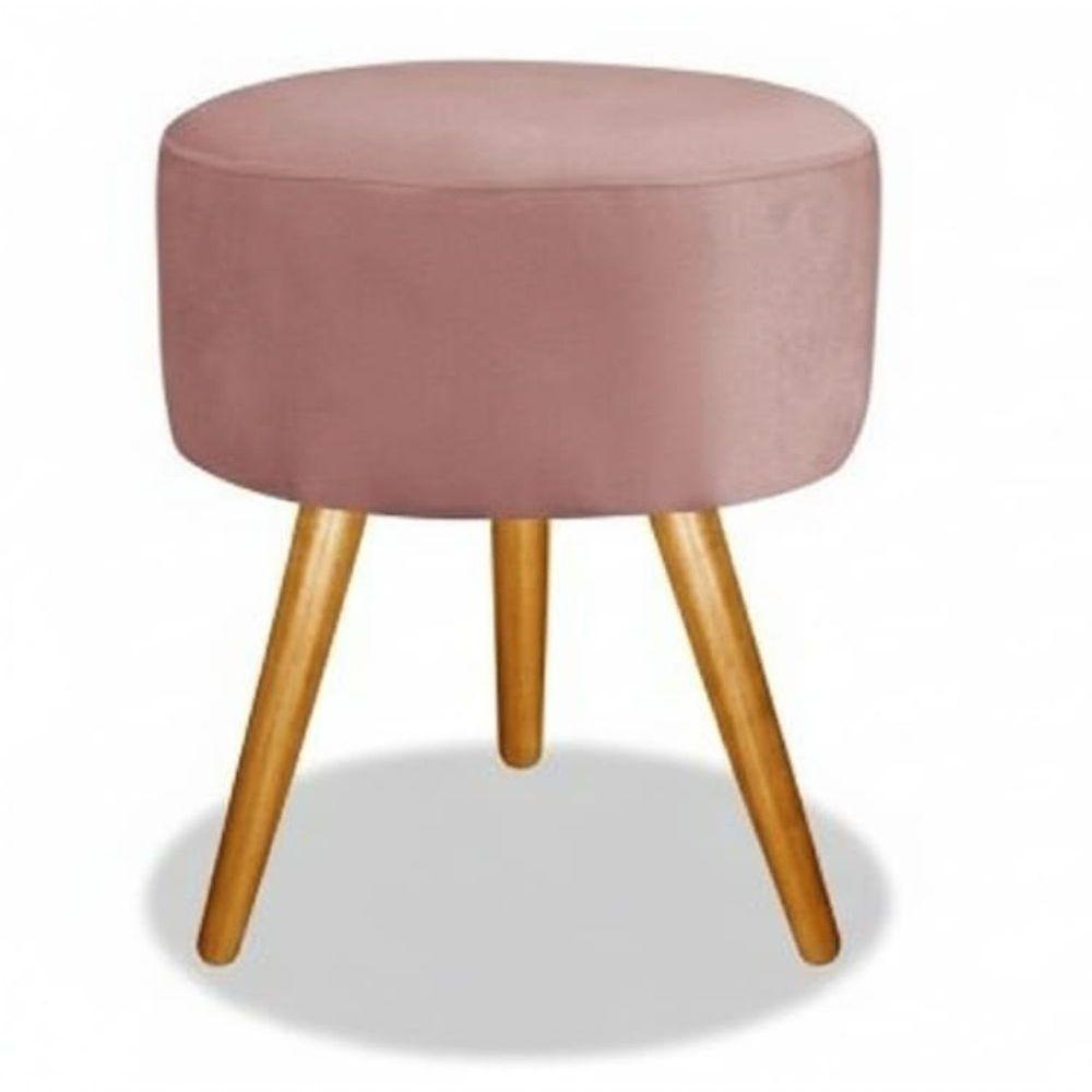 Kit 02 Puff Redondo Pés Palito Rosa Veludo - 2