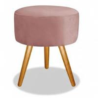 Kit 02 Puff Redondo Pés Palito Rosa Veludo - 2