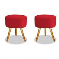 Kit 02 Puff Redondo Pés Palito Vermelho - 1