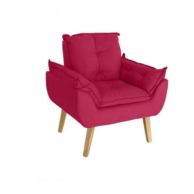 Poltrona/cadeira Decorativa Glamour Com Pés Quadrado Vermelho