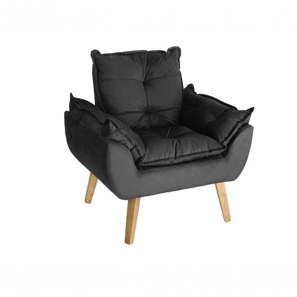 Poltrona/cadeira Decorativa E Puff Glamour Com Pés Quadrado Preto - 3