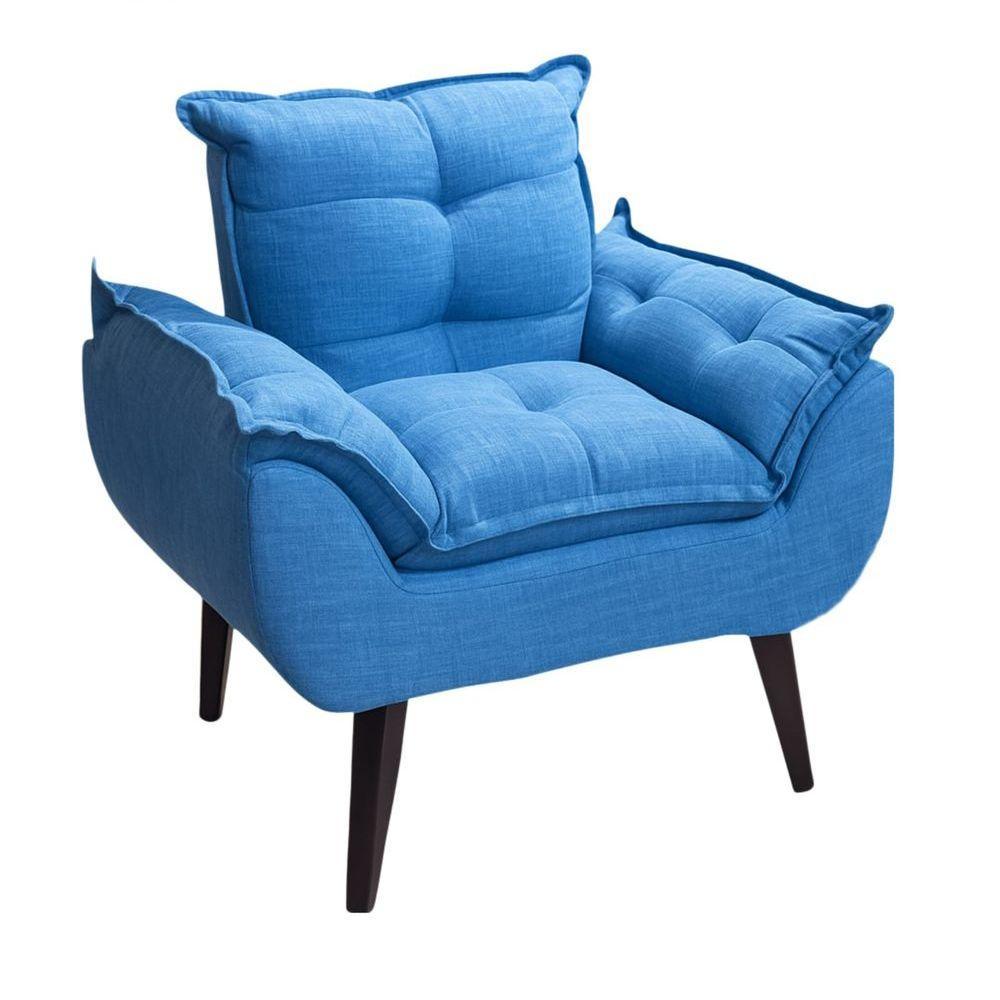 Poltrona/cadeira Decorativa Glamour Com Pés Quadrado Azul Linho - 1
