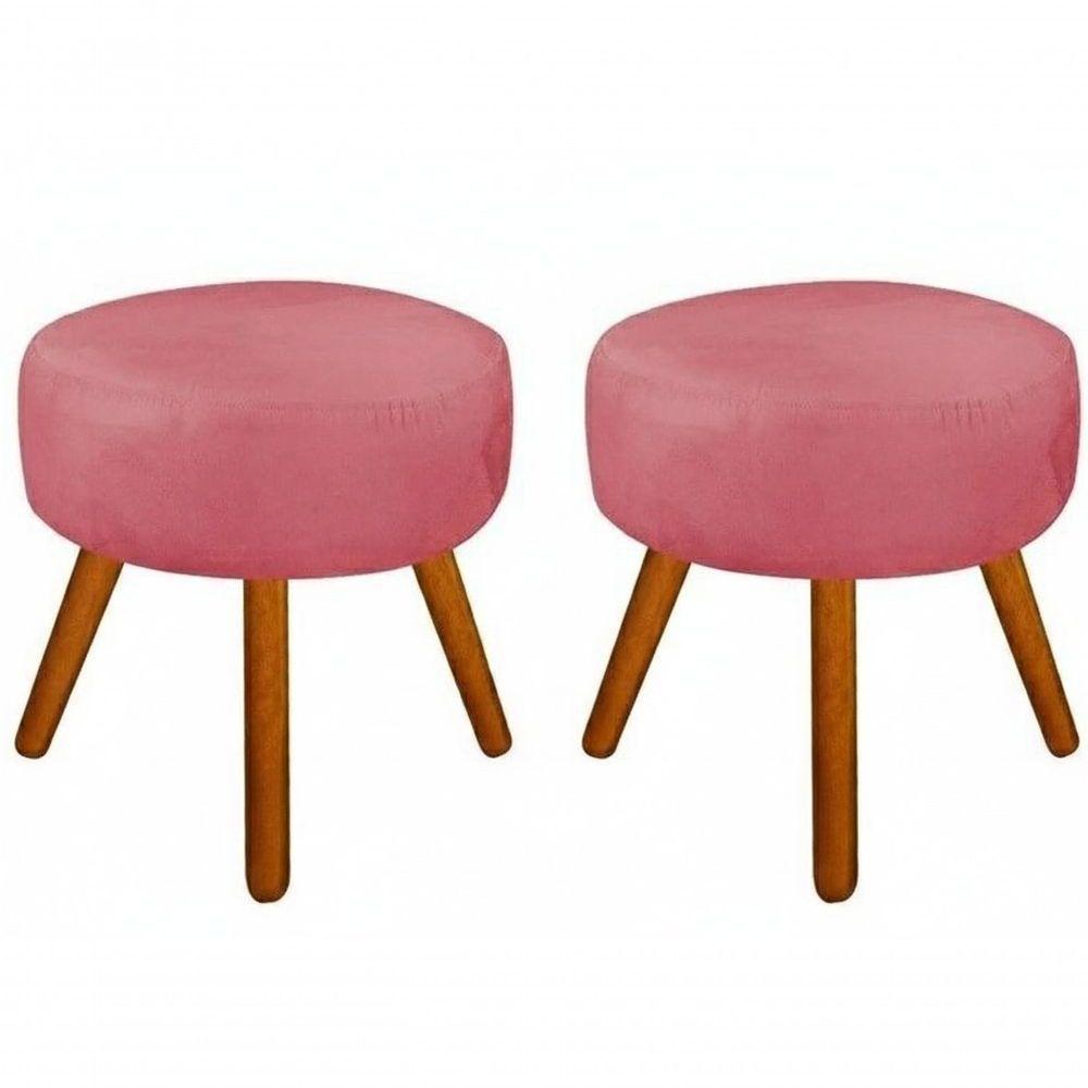 Kit 02 Puff Redondo Pés Palito Rosê - 1