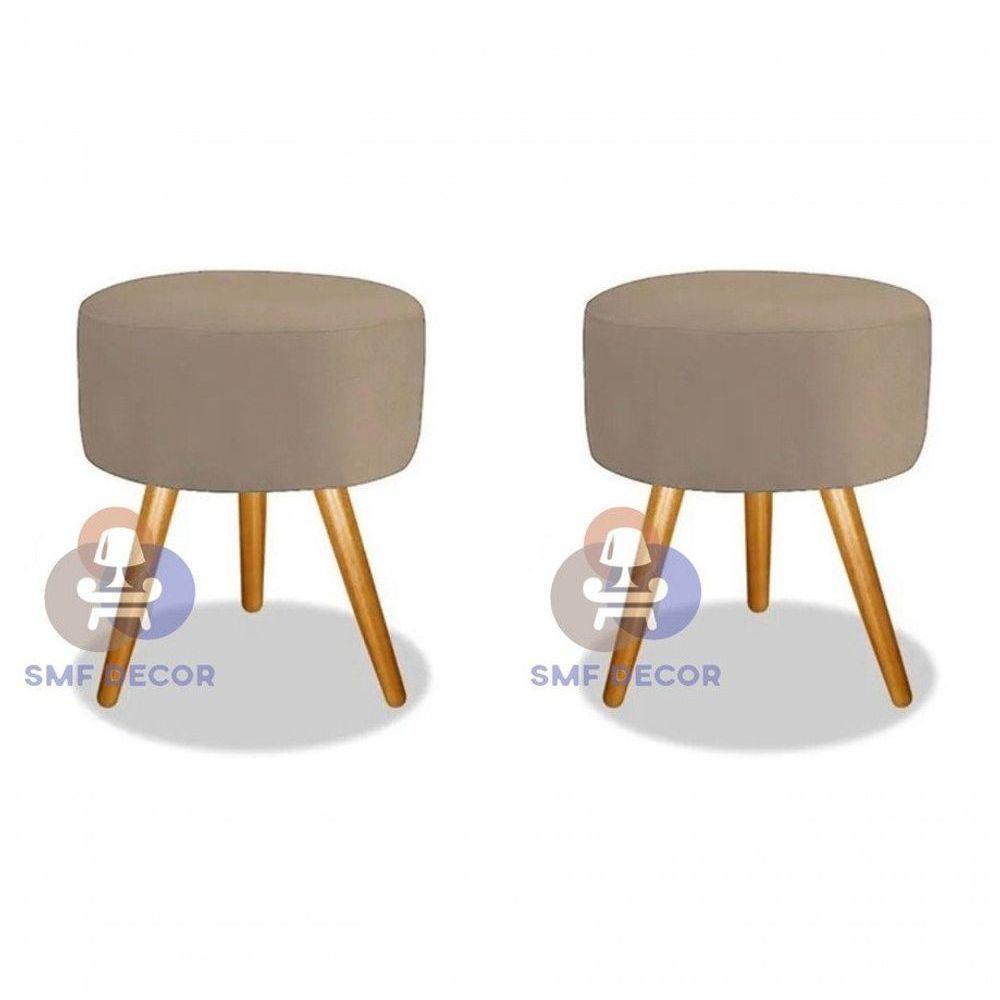 Kit 02 Puff Redondo Pés Palito Capuccino - 1